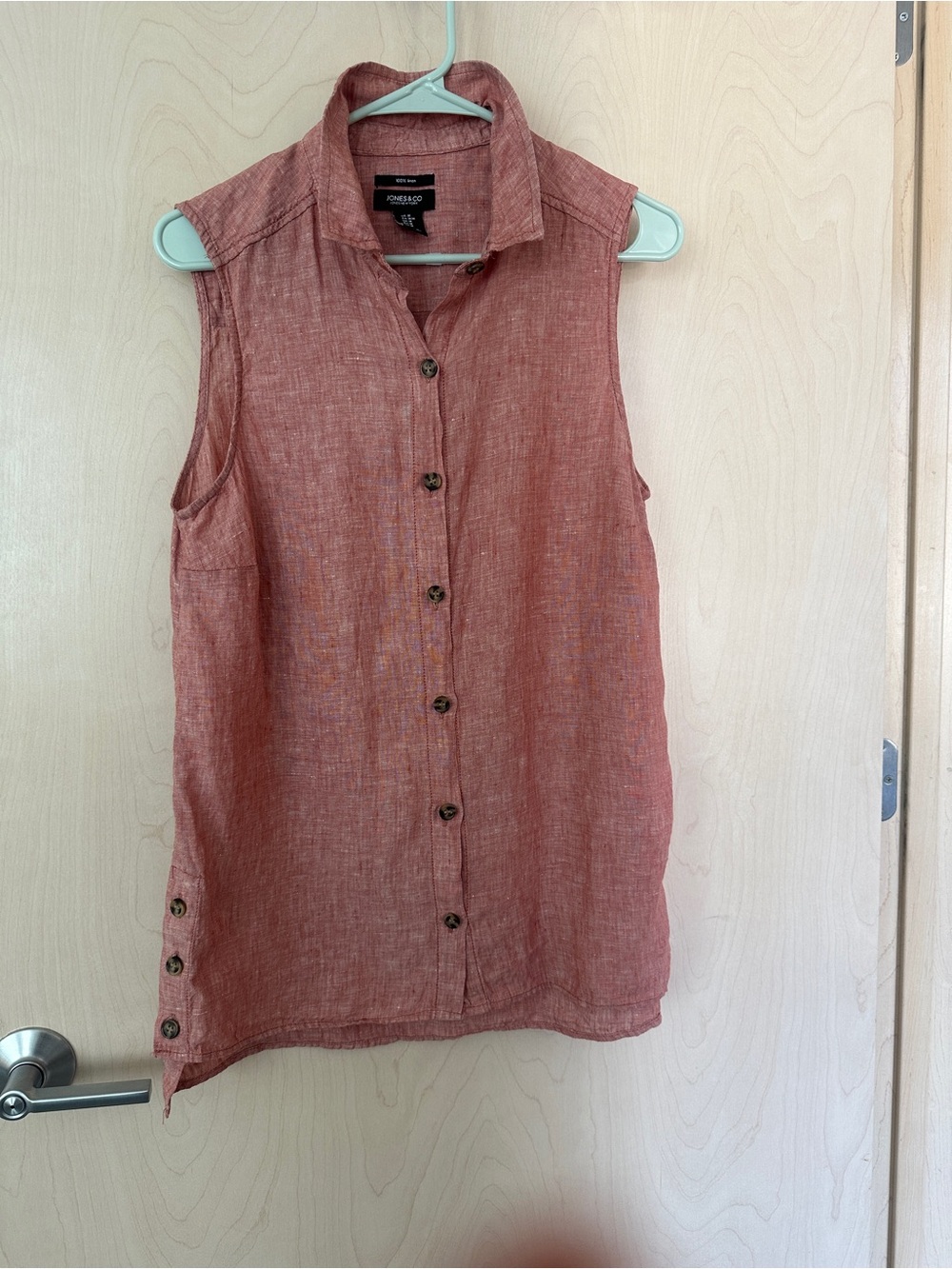 Jones & Co Med Red Linen Sleeveless Button Down Womens Top Coastal Lagenlook